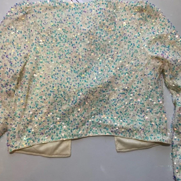 NEW Womens Sugarlips Sequin Crew Long Sleeve Satin Bow Tie White Jacket  $79 - Picture 10 of 10